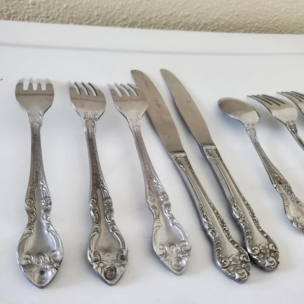 DEL-CO Rosewood Stainless Steel Flatware Set 9 Pcs Japan Forks Knives Spoon